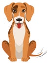 Happy dog sitting and wagging tail. Cartoon pet character