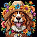 Happy dog summer shade hat flower decoration party animal Royalty Free Stock Photo