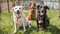 Happy dogs at a doggy day care, Pet dog mixed breed day care