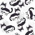 Black and white seamless pattern with happy hasky. Decorative cute background with animals