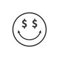 Happy dollar face emoji color line icon. Stock vector illustration isolated on white background.