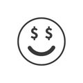 Happy dollar face emoji color line icon. Stock vector illustration isolated on white background.