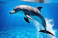 Happy dolphin in the sea in the rays of light Royalty Free Stock Photo