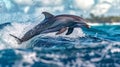 a happy dolphins jump out of the water showing themself