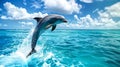 a happy dolphins jump out of the water showing themself