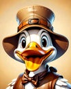 Happy duck leather hat bowtie vest