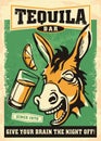 Happy donkey enjoy in tequila funny illustration