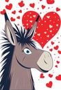 Happy donkey in pink hearts. Valentine's Day. AI generated Royalty Free Stock Photo