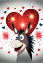 Happy donkey in pink hearts. Valentine's Day. AI generated Royalty Free Stock Photo