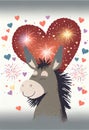 Happy donkey in pink hearts. Valentine's Day. AI generated Royalty Free Stock Photo