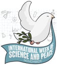 Dove, Ribbon and Olive Branch for Science and Peace Week, Vector Illustration