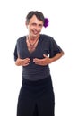 Happy drag queen holding his breasts Royalty Free Stock Photo