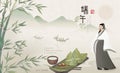 Šťastný drak čln básnik juan a tradičný jedlo knedľa bambus čaj 