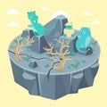 Happy dragon family vector illustration. Mother, father and just hatched baby. Cute fairytale fantasy characters dragons