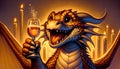 Happy dragon toasting with drink glass