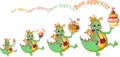 Happy dragons with cupcakes wish bon appetit. Royalty Free Stock Photo