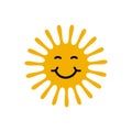 Happy drawn sun sign icon with smile - vector Royalty Free Stock Photo