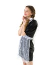 Happy dreaming teen girl in retro school uniform