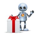 Happy droid little robot birthday present on isolated white