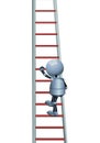 happy droid little robot climbing stair on isolated white