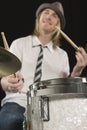 Happy Drummer Playing Drums