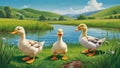 Happy Ducks by a Serene Lake