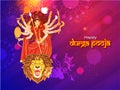 Happy Durga Pooja celebration banner or poster design with illustration of Hindu Mythological Goddess Durga.