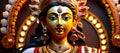 Happy Durga Pooja. A Traditional Lord Durga Idol Background. AI Generated.