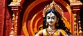 Happy Durga Pooja. A Traditional Lord Durga Idol Background. AI Generated.