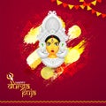 Happy Durga Puja greeting card design with illustration of Goddess Durga Face on red hindi text Maa Durga. Royalty Free Stock Photo