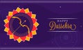 Happy Dussehra Banner Design With Archer Bow, Arrow Over Floral Or Mandala Frame On Violet