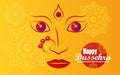 Happy dussehra celebration card with goddess face and lettering