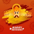 Happy Dussehra Celebration Concept With Demon King Ravana Face And Yellow Brush Stroke On Orange