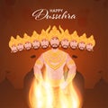 Happy Dussehra Celebration Concept With Flaming Demon Ravana On Brown Ayodhya Or Temple Royalty Free Stock Photo