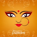 Happy Dussehra Celebration Concept With Hindu Mythology Goddess Durga Face On Orange Swirl Paisley Royalty Free Stock Photo