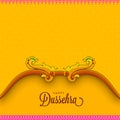 Happy Dussehra Celebration Greeting Card With Archer Bow On Orange Square Pattern