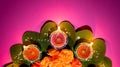 Happy Dussehra. Clay Diya lamps lit during Dussehra with yellow flowers, green leaf and rice. Dussehra Indian Festival concept