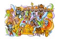 Happy Dussehra doodle drawing for mobile application Royalty Free Stock Photo