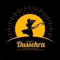 Happy dussehra festival card with lord rama silhouette