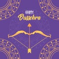 Happy dussehra festival of india gold mandalas bow arrow purple background