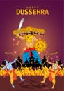 Happy Dussehra festival of India. of Lord Rama killing Ravana. vector illustration