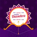 Happy Dussehra Font Over Mandala Frame With Archer Bow And Arrow Against Purple