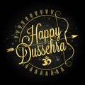 Happy Dussehra golden lettering with bow and arrow