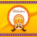 Happy Dussehra greeting card design with illustration of Demon R