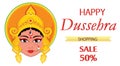 Happy Dussehra greeting card. Maa Durga Face for Hindu Festival. Royalty Free Stock Photo