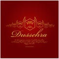 Happy dussehra greetings in golden text. Hexagon Ravan illustration