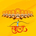 Happy Dussehra Lettering With Lord Rama Killing Demon King Ravana Against Orange Royalty Free Stock Photo