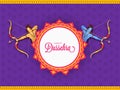 Happy Dussehra Lettering Over Mandala Frame With Hindu Mythology Lord Rama And His Brother Lakshmana Taking An Aim On Purple