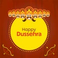 Happy Dussehra Lettering With Ten Head Of Demon King Ravana, Archer Bow On Yellow And Brown Texture