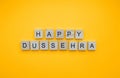 happy Dussehra, a minimalistic banner with an inscription in wooden letters